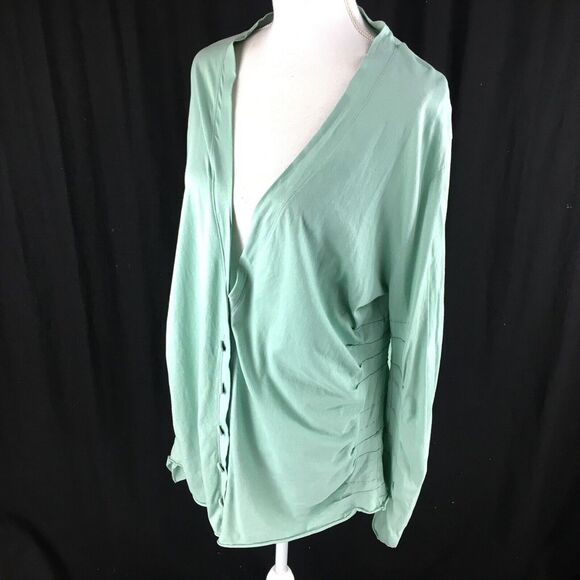Jarbo Womens Thin Peru Cardigan Sweater Size M 38 Teal Blue Green‎ Tiered Ruched - Picture 8 of 12